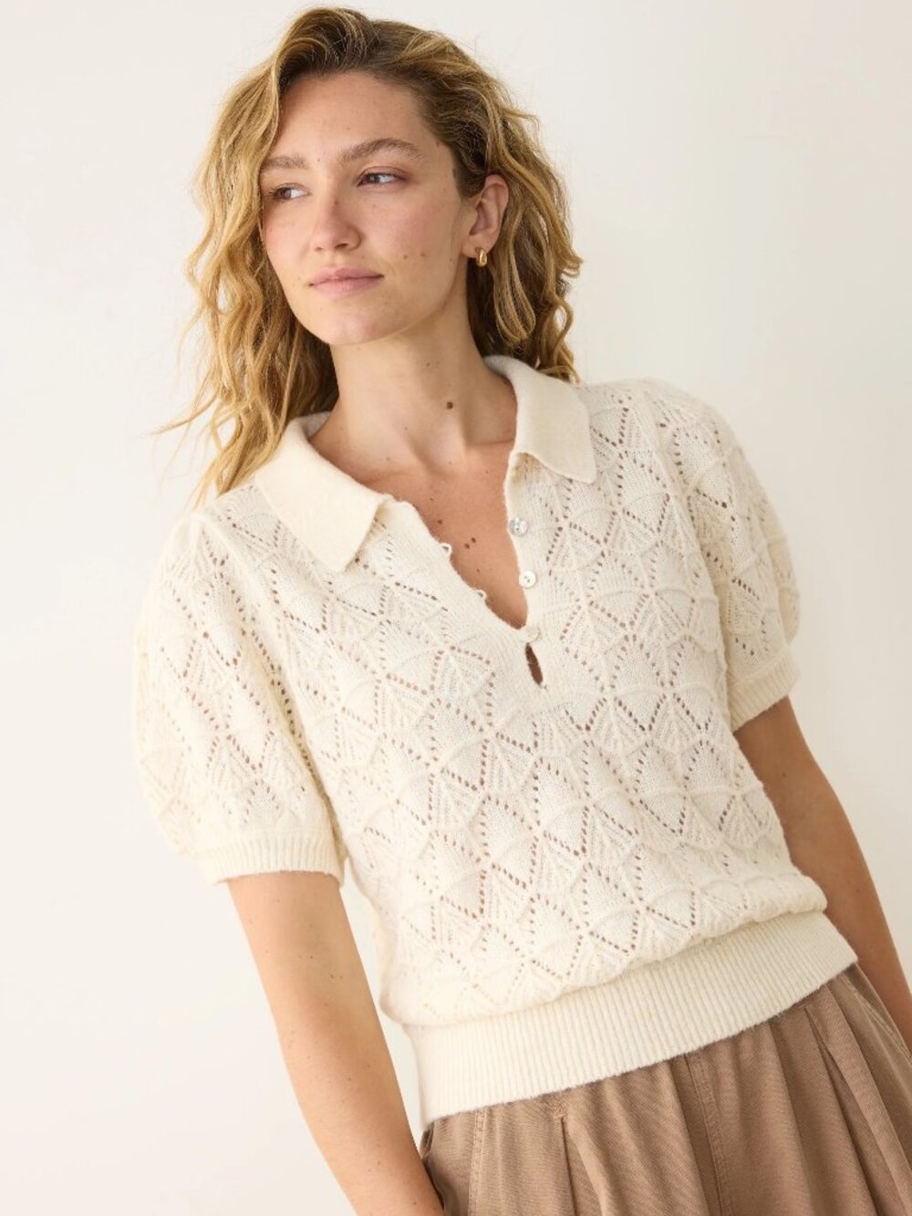 Marine Layer Rebecca Polo Sweater | Size S | Cream